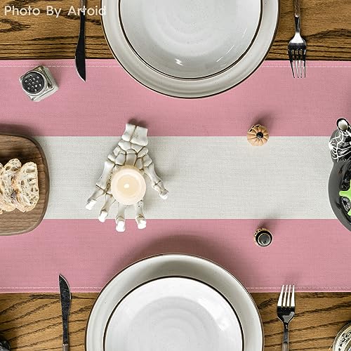 Pink White Stripes Table Runner 13x72 Inch Christmas Holiday Home Decor