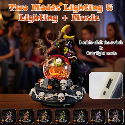 Halloween Snow Globe Lantern with Music & Lights - Magic Witch Variation