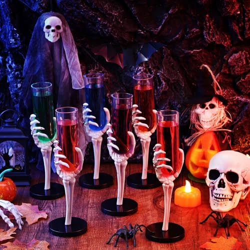 Halloween Skeleton Hand Wine Glasses Set - 6 Plastic Cocktail Glasses