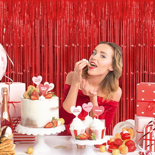 Red Foil Fringe Curtain Backdrop Pack - 30 Count, 3.3x8.2 Ft Party Decorations