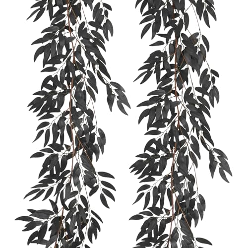 Black Willow Leaves Vine Garland 2 Pack - 5.9Ft Artificial Halloween Decor