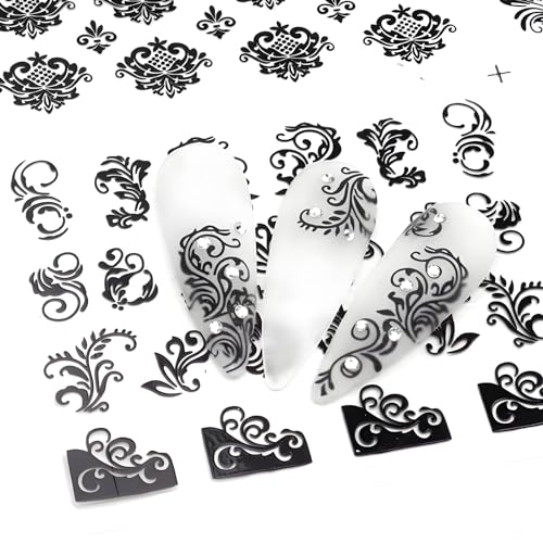 Black Nail Art Stickers Set - Style 3 Self Adhesive Floral & Lace Decals for DIY Nails