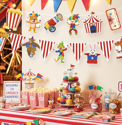 Circus Theme Party Decorations Set Banner Backdrop Supplies - 18 Pcs