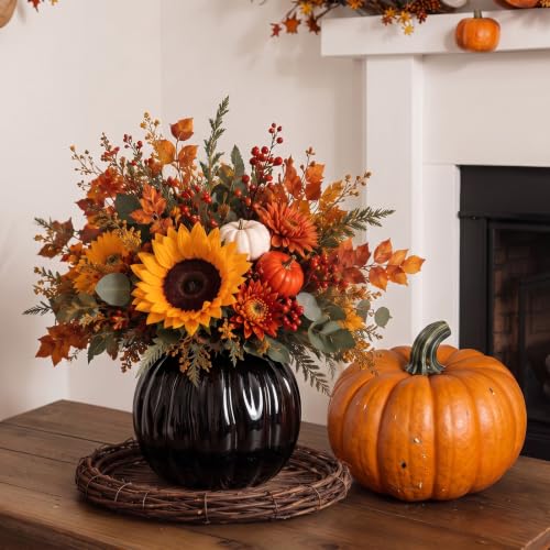 Black Pumpkin Flower Vase - 5.5-Inch Ceramic Fall Decor & Centerpiece