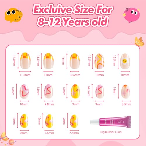 Kids Colorful Flower Press-On Nails Set with Glue - Old Colorful Flower Variation