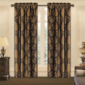 Black Damask Curtain Panels Set - 52W x 96L, Pack of 2, Luxury Fabric