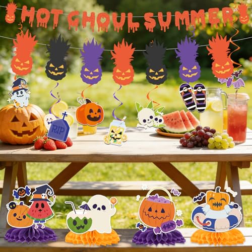 Summer Halloween Party Decorations Set with Banners, Swirls & Honeycomb Centerpieces