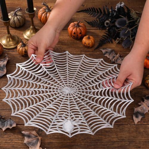 4-Pack Halloween Silver Spider Web Placemats Round Table Decor
