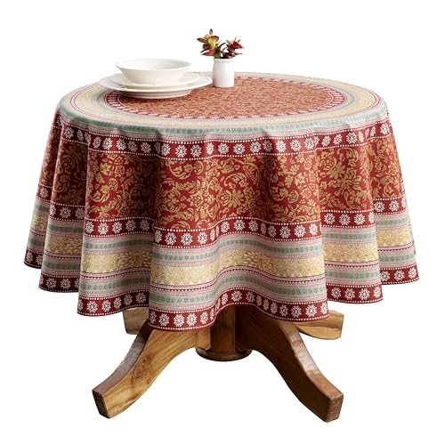 Sofia 63-Inch Round Cotton Tablecloth - Reusable Holiday & Fall Decor