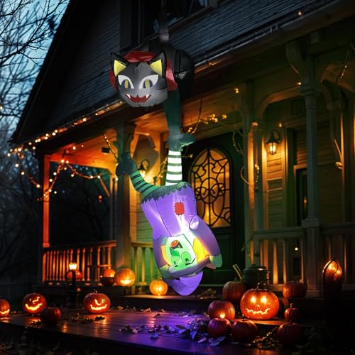 8 FT Halloween Inflatable Cat and Witch Outdoor Decor with LED Lights