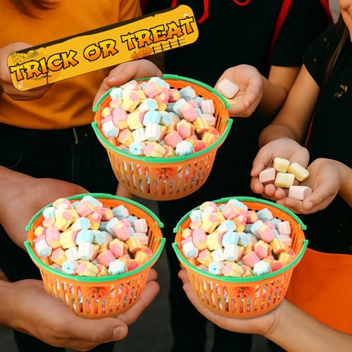 Potchen 12 Pcs Halloween Pumpkin Baskets Bulk Trick or Treat Candy Buckets - Orange & Green