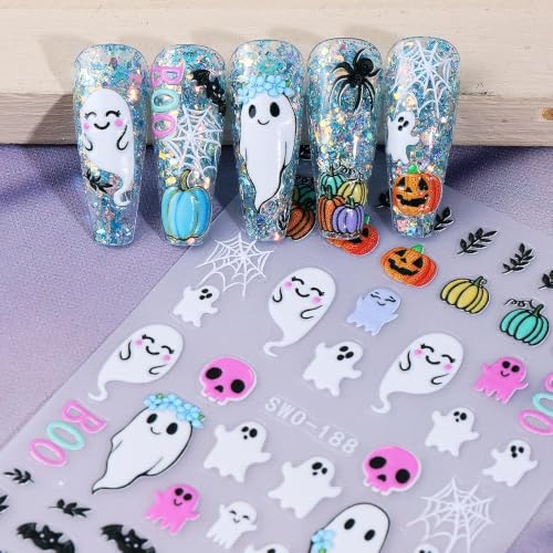 Halloween Ghost Nail Stickers Set - 6 Sheets for Nail Art - Variation of Halloween 1