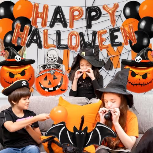 Halloween Balloons Banner Set with Bat and Pumpkin - Variation B