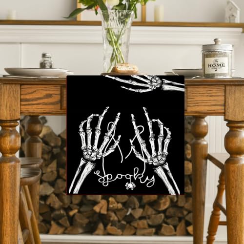 Halloween Skeleton Hand Table Runner 13x72 Inch - Black Decor for Dining