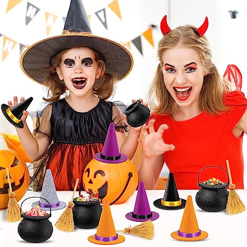 60 Black and Purple Mini Witch Hats for Halloween Crafts and Party Decorations