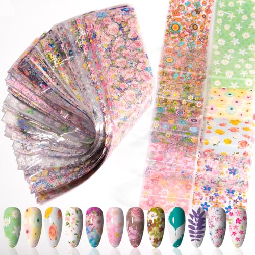 Kit4 300 Sheets Holographic Nail Foil Transfer Sheets - Iridescent Flower & Star Designs