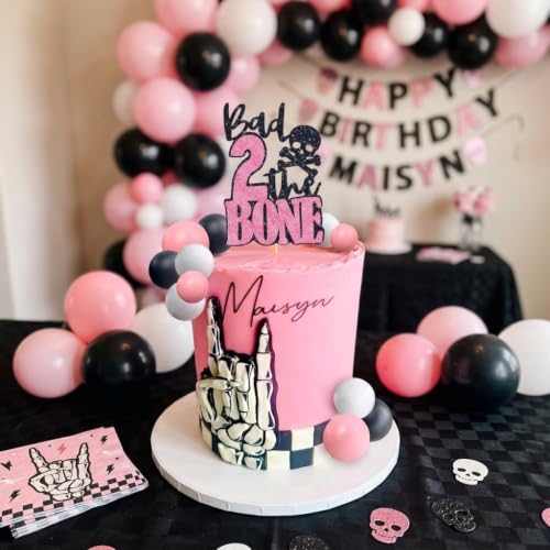 Pink Bad 2 The Bone Cake Topper & Party Decorations for 2nd Birthday - Gothic & Rock Style