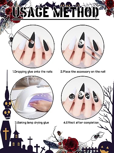 Halloween Nail Art Charms Set - 52 Pieces with Pumpkin Spider Skull Skeleton Black & White Variations