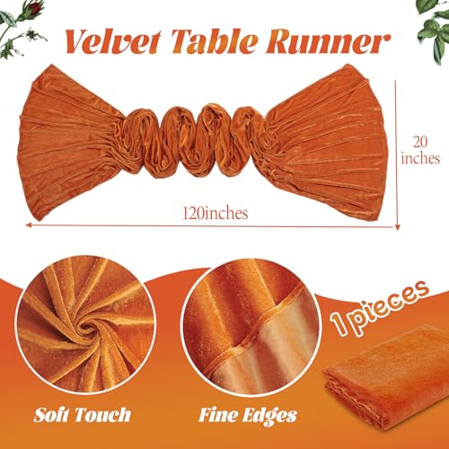 Orange Velvet 10ft Table Runner - Rustic Thanksgiving Decor, 20x120 Inches