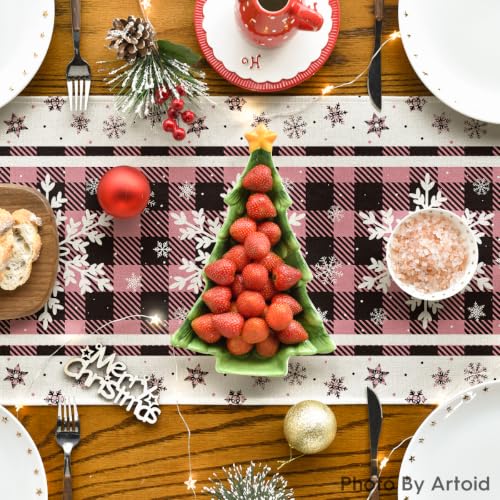 Artoid Mode Snowflakes Christmas Table Runner 13x72 Inch Pink for Holiday Decor