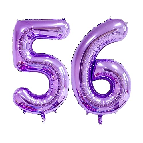 40 Inch Purple Number Balloon Set for 56th Birthday & Celebration Decorations