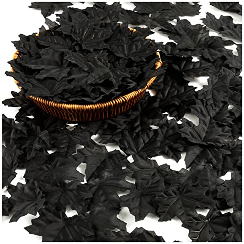Black Artificial Maple Leaves Bulk 500pcs Halloween Faux Leaves for Decor & Crafts - 8cm