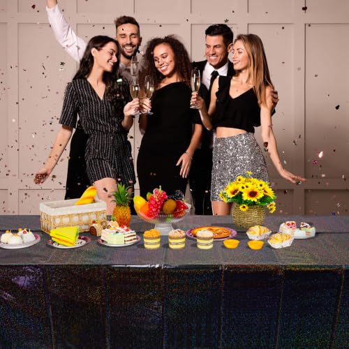 Black Iridescent Plastic Tablecloths - 6 Pack, 54x108 Inch Rectangular Party Covers