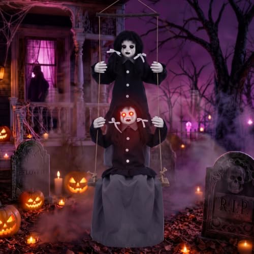 6ft Halloween Scary Swinging Outdoor Decoration with Eerie Twins Dolls