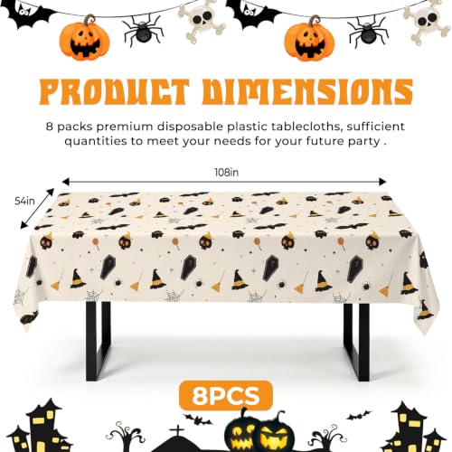 Halloween Plastic Tablecloth 54x108 Inches - 8 Pack, Milk White Grimace, Rectangular, Disposable Party Cover for 6-8 Foot Tables