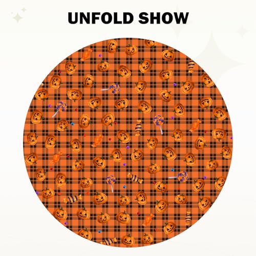 Halloween Pumpkin Lollipop Circular Tablecloth - 60 Inch Orange Buffalo Plaid Fall Decor