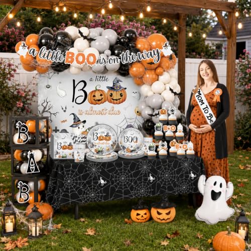 Little Boo Is Almost Due Baby Shower Decorations Set - Halloween Theme for Boys & Girls - Party Supplies