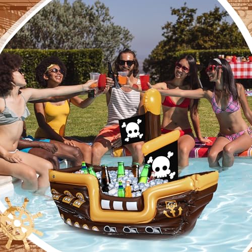 Inflatable Pirate Ship Drink Cooler with Bright Colors - Fun Party Accessory