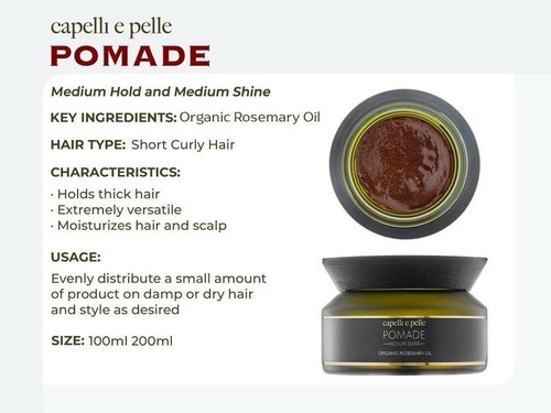 capelli e pelle POMADE, With Rosemary Oil -Medium Hold & Shine - Hair Pomade for Black Men & Women to define Waves, Dreadlocks & Braids - Rosemary Oil with Fragrance -Hair Growth & Scalp Care- 100ml