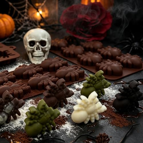 Halloween Chocolate & Candy Mold Set - Spider & Bat Silicone Molds, Brown Variation
