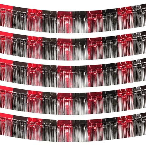Black Red Foil Fringe Garland - 5 Pack 10 Feet Tinsel Party Decorations