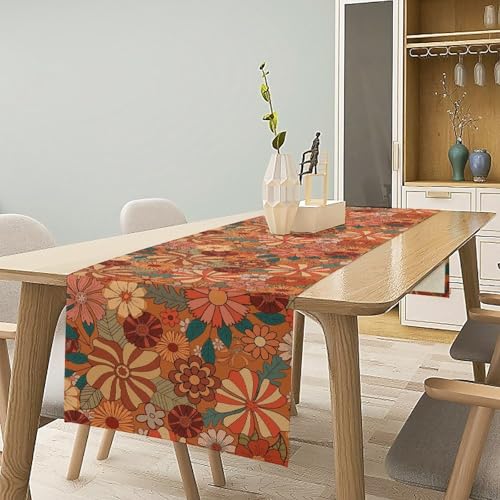 Orange Floral Table Runner 13x36 Inches Boho Retro Dining Decor - SHElifestyle