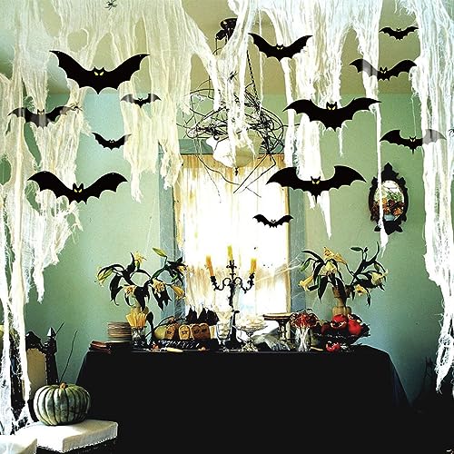 Halloween Hanging Bat Decorations Set - Waterproof Outdoor Flying Bats with Glowing Eyes, 16 Pack