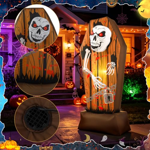 5FT Inflatable Halloween Coffin Decor with LED Skeleton & Weather-Resistant Material