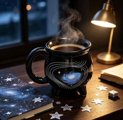 Black Starry Sky Ceramic Cauldron Mug 12 oz Witches Brew Coffee Cup - Variation of THIS listing