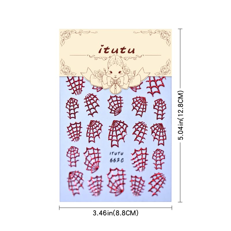 Halloween Red Spider Web Nail Stickers - Holographic 5D Self-Adhesive Decals for Manicure