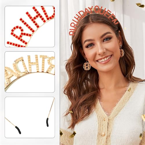 Red Birthday Sash and Crown Set for Women - Happy Birthday Decorations