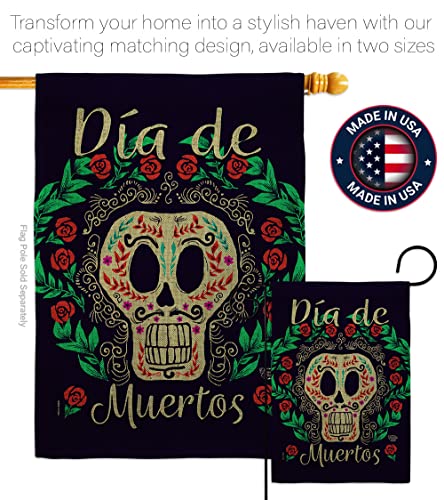 Dia de Muertos Skeleton Garden Flag Set with Wall Hanger - Fall Day of Dead Decor