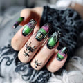 Halloween Fake Nails - 32 Medium Square Press-On Nail Designs for Women - Pumpkin & Spider Web