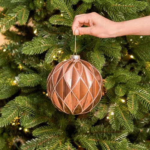 Large Christmas Ornaments Set - 6 Inch Shatterproof Plastic Holiday Bulbs - Brown - 4 Pack
