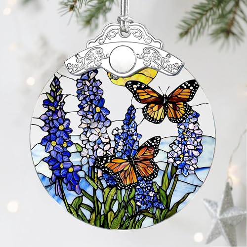 Lavender Butterfly Stained Glass Christmas Ornament - Holiday Tree Decor & Gift Idea