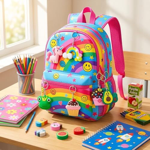 30 Pack Colorful PVC Keychains Bulk Set - Cute Bag & Backpack Charms for Gifts