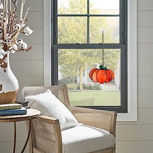 Fall Pumpkin Stained Glass Window Hangings Sun Catcher - Halloween & Autumn Decor - Variation A