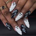 Halloween Ghost Press On Nails - Gothic Fake Nails with Glue - Medium Almond, 30Pcs