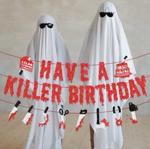 Halloween Birthday Banner Set - Glittery Scary Movie Night Party Decor