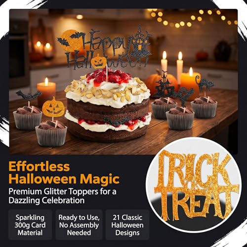 Halloween Cake Topper Spider Cat Glitter Decoration - Design-5, 8.7 Inch